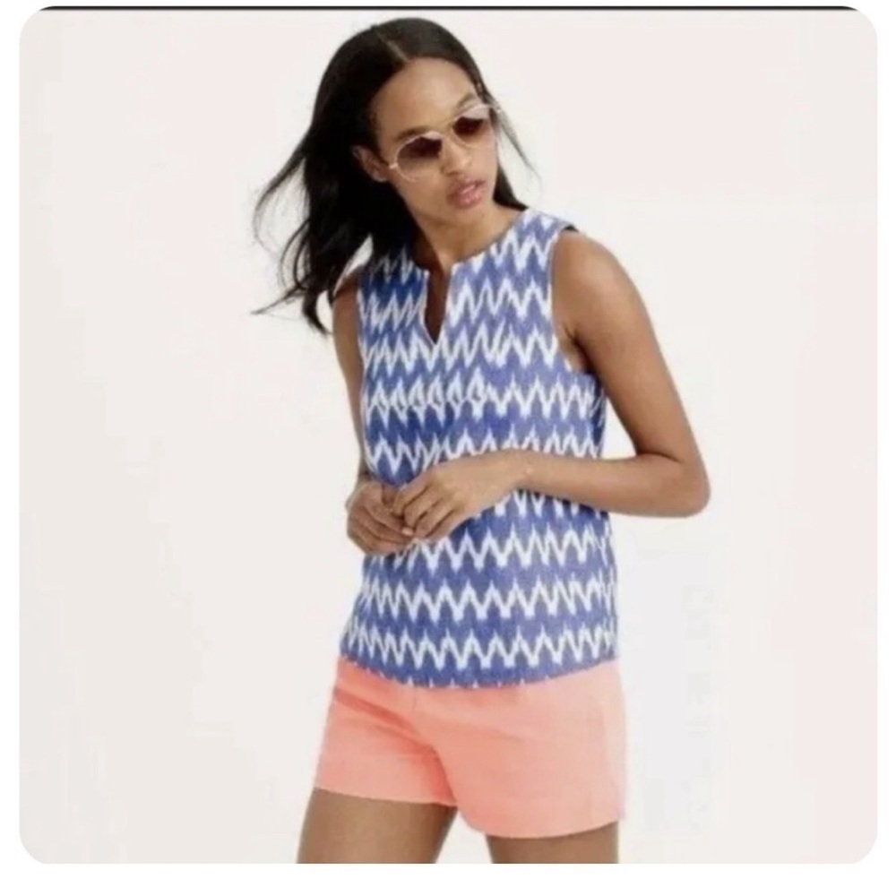 J Crew notch neckline zig zag blue top NWT
